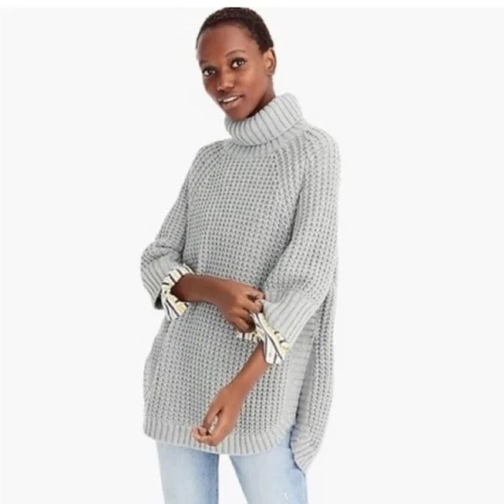 J. Crew cotton oversized poncho sweater, gray. Small
